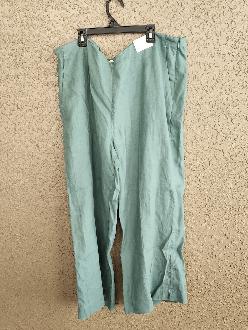 NWT Abercrombie & Fitch 100% Linen Pants Mid Rise Wide Leg Green SHORT